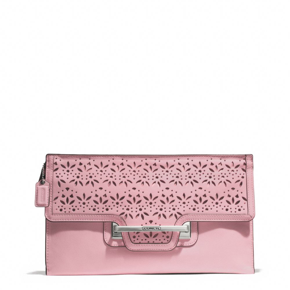 TAYLOR EYELET LEATHER ZIP CLUTCH - COACH f51385 - SILVER/PINK TULLE