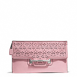 COACH TAYLOR EYELET LEATHER ZIP CLUTCH - SILVER/PINK TULLE - F51385