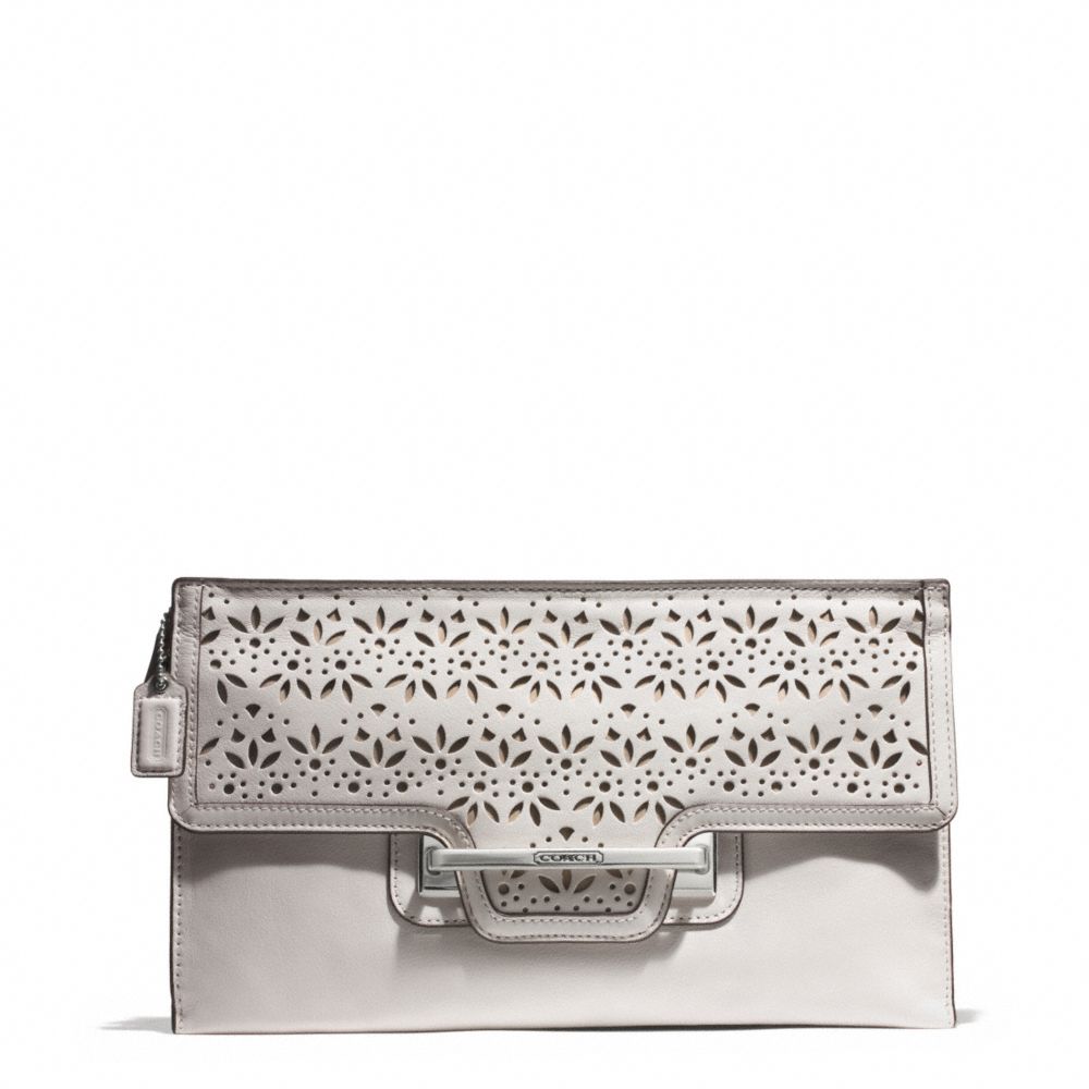 TAYLOR EYELET LEATHER ZIP CLUTCH - COACH f51385 - SILVER/IVORY