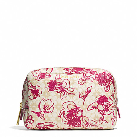 COACH WAVERLY FLORAL COATED CANVAS BOXY COSMETIC CASE - BRASS/PINK RUBY - f51395