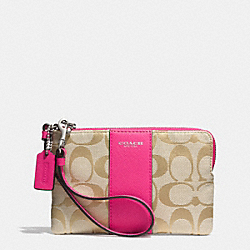 ZIP SMALL WRISTLET IN SIGNATURE FABRIC - COACH f51450 - SILVER/LIGHT GOLD/ LIGHT KHAKI/PINK RUBY