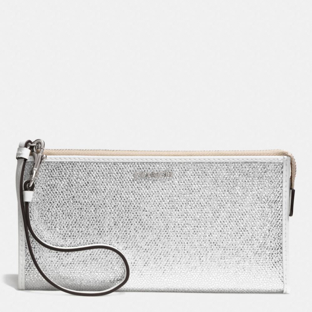 BLEECKER ZIPPY WALLET IN METALLIC CRACKLE CANVAS - COACH f51524 -  SILVER/WHITE