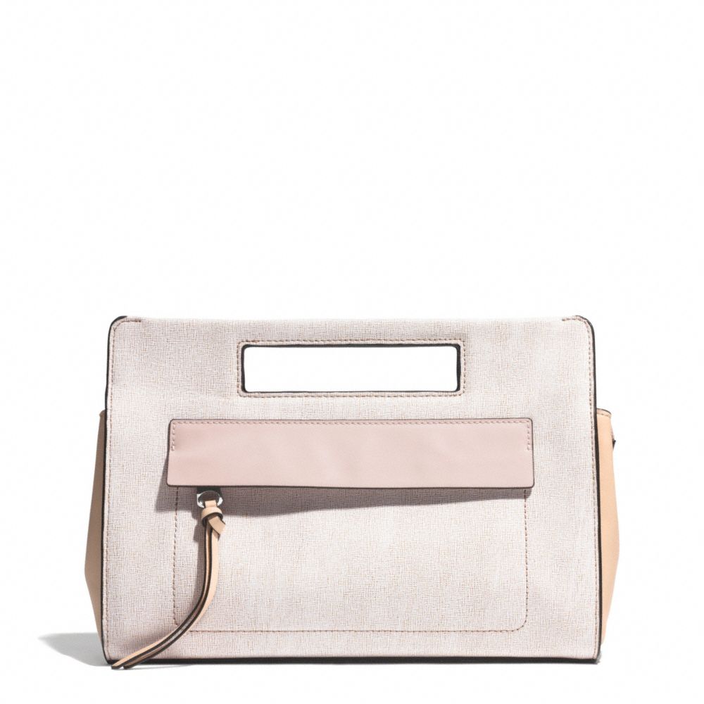 BLEECKER POCKET CLUTCH IN COLORBLOCK MIXED LEATHER - COACH f51536 -  SILVER/CAMEL/VACHETTA