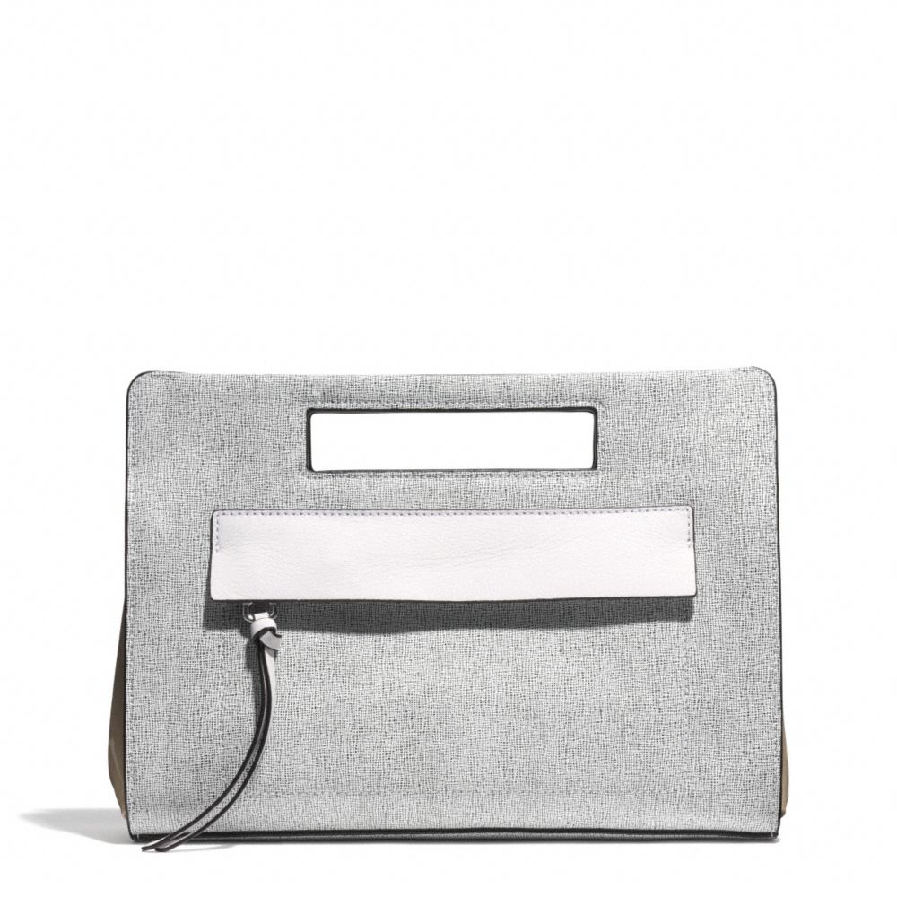 COACH BLEECKER POCKET CLUTCH IN COLORBLOCK MIXED LEATHER - SILVER/BLACK MULTI - F51536