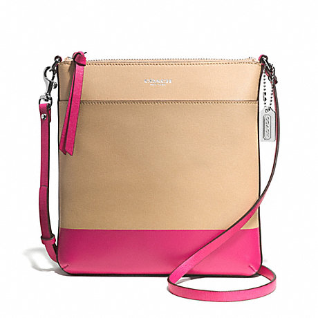 COACH PRINTED TWO TONE NORTH/SOUTH SWINGPACK - SILVER/CAMEL/PINK RUBY - f51557