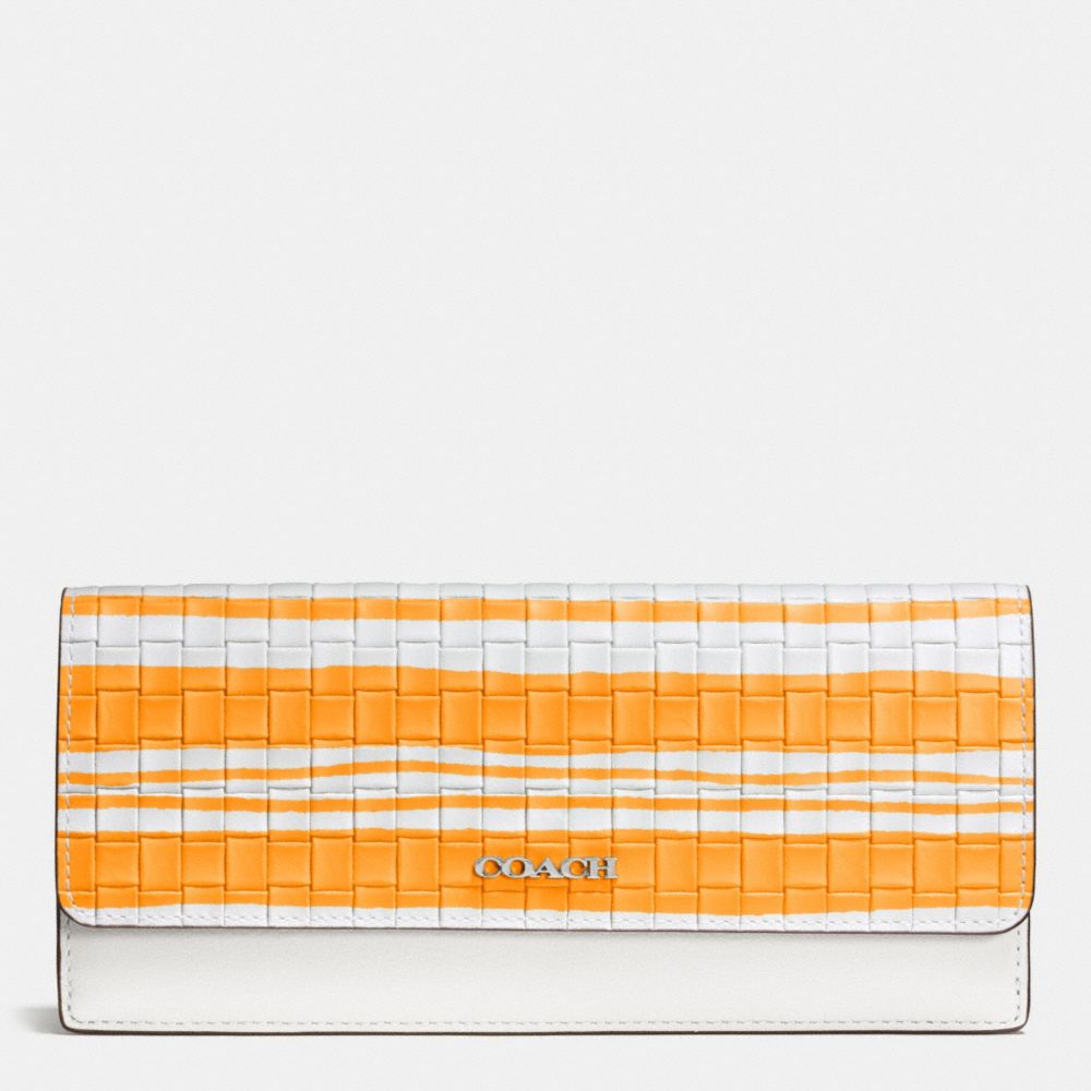 BLEECKER SOFT WALLET IN WOVEN LEATHER - COACH f51621 -  SILVER/BRIGHT MANDARIN/WHITE