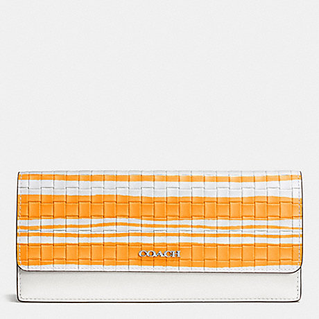 COACH BLEECKER SOFT WALLET IN WOVEN LEATHER -  SILVER/BRIGHT MANDARIN/WHITE - f51621