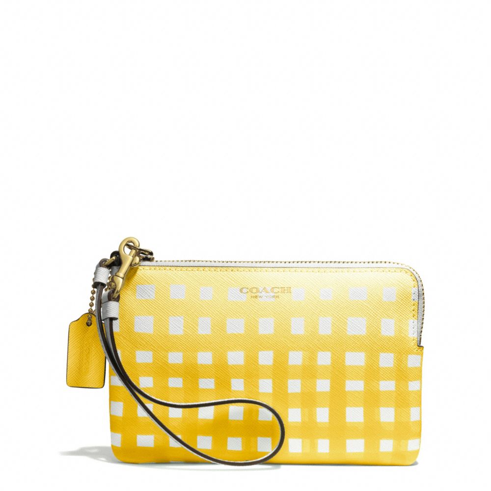 GINGHAM SAFFIANO L-ZIP SMALL WRISTLET - COACH f51631 - LIGHT GOLD/WHITE/SUNGLOW