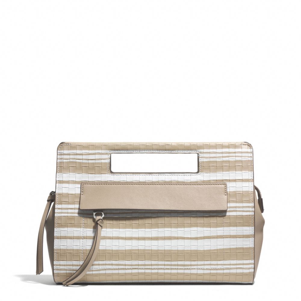 COACH BLEECKER EMBOSSED WOVEN POCKET CLUTCH - SILVER/FAWN/WHITE - F51640