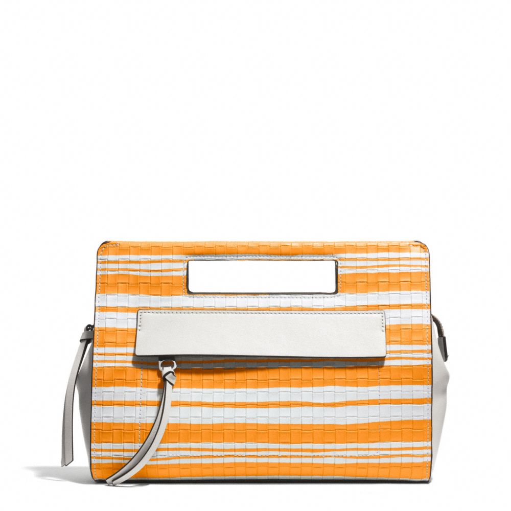 BLEECKER EMBOSSED WOVEN POCKET CLUTCH - COACH f51640 - SILVER/BRIGHT MANDARIN/WHITE