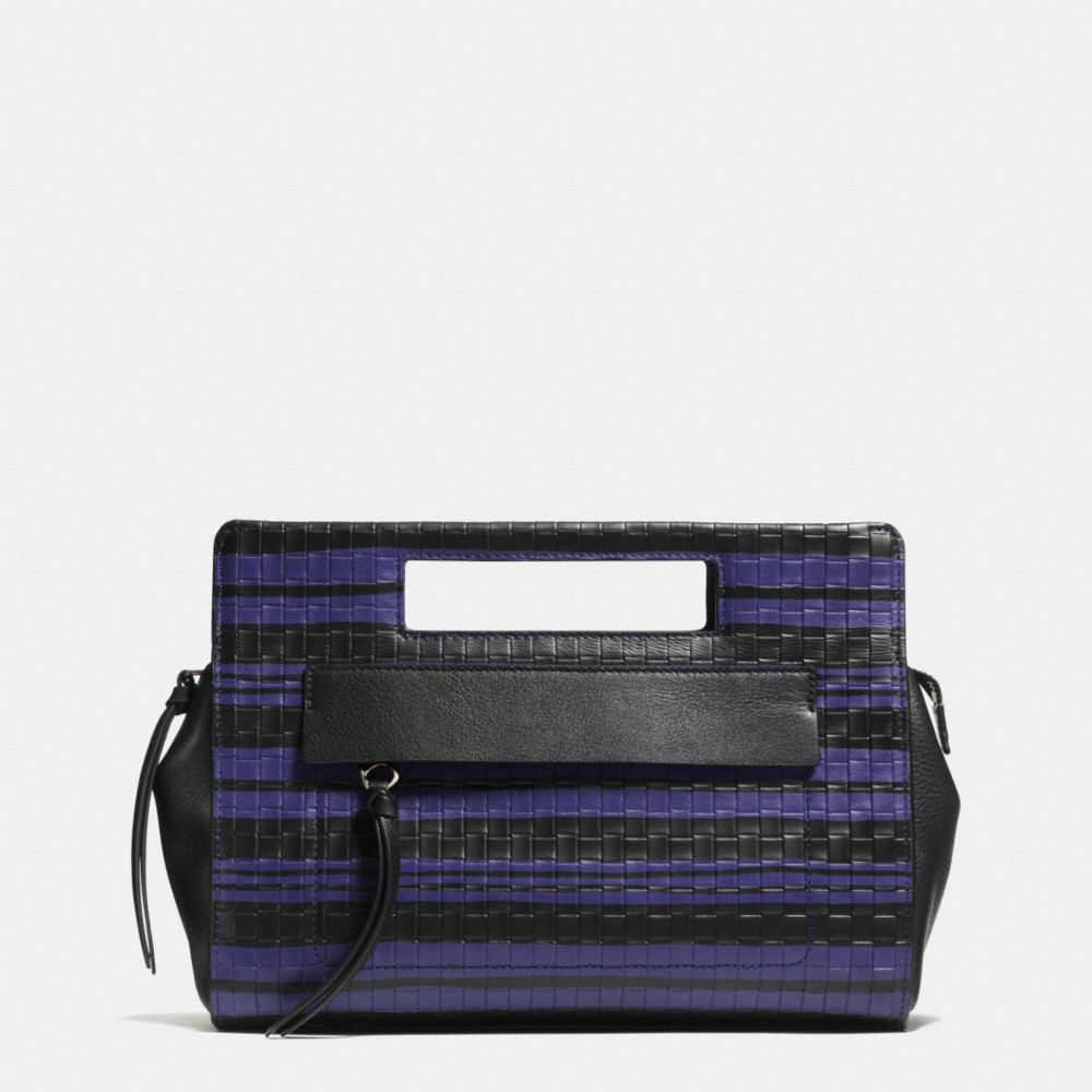 COACH BLEECKER EMBOSSED WOVEN POCKET CLUTCH - SILVER/BLUE INDIGO/BLACK - F51640