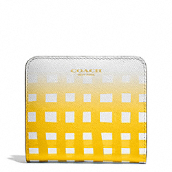 COACH SAFFIANO OMBRE GINGHAM SMALL WALLET - LIGHT GOLD/WHITE/SUNGLOW - F51642