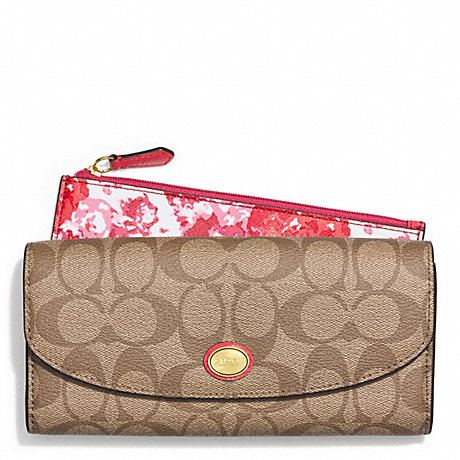 COACH PEYTON FLORAL PRINT SLIM ENVELOPE WALLET WITH POUCH - BRASS/PINK MULTICOLOR - f51693
