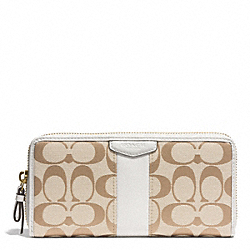 COACH SIGNATURE STRIPE ACCORDION ZIP WALLET - BRASS/LIGHT KHAKI/IVORY - F51710