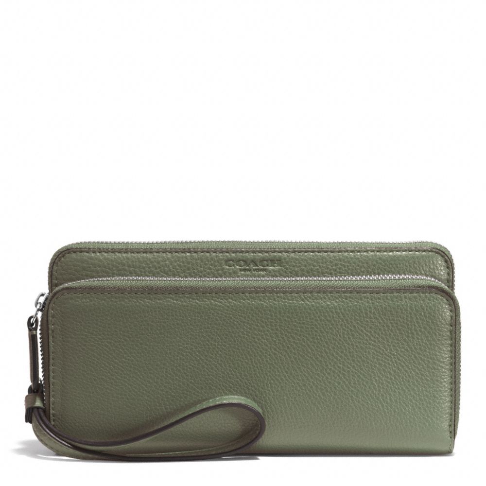PARK LEATHER DOUBLE ACCORDION ZIP WALLET - COACH f51725 - SILVER/OLIVE