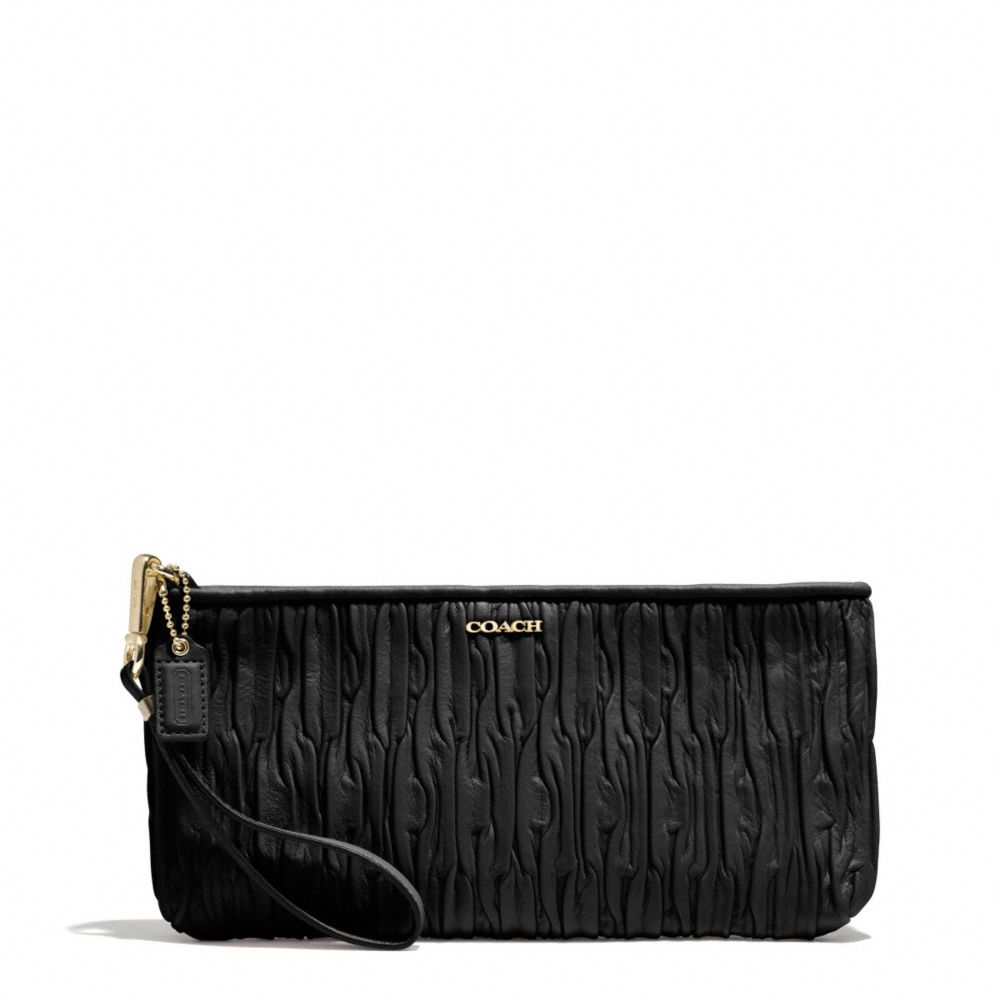 MADISON GATHERED LEATHER ZIP TOP CLUTCH - COACH f51741 - LIGHT GOLD/BLACK