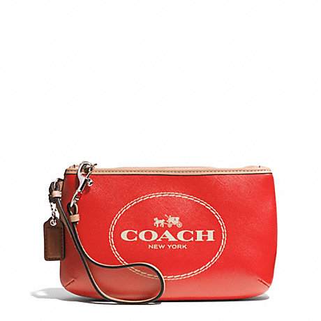 COACH HORSE AND CARRIAGE LEATHER MEDIUM WRISTLET - SILVER/VERMILLION - f51788