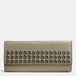 COACH BLEECKER SOFT WALLET WITH GROMMETS IN LEATHER - BLACK ANTIQUE NICKEL/OLIVE GREY - F51967
