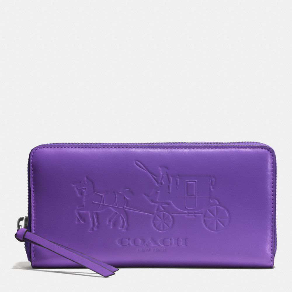 BLEECKER ACCORDION ZIP AROUND WALLET IN SIGNATURE EMBOSSED LEATHER - COACH f51989 - DARK NICKEL/PURPLE IRIS