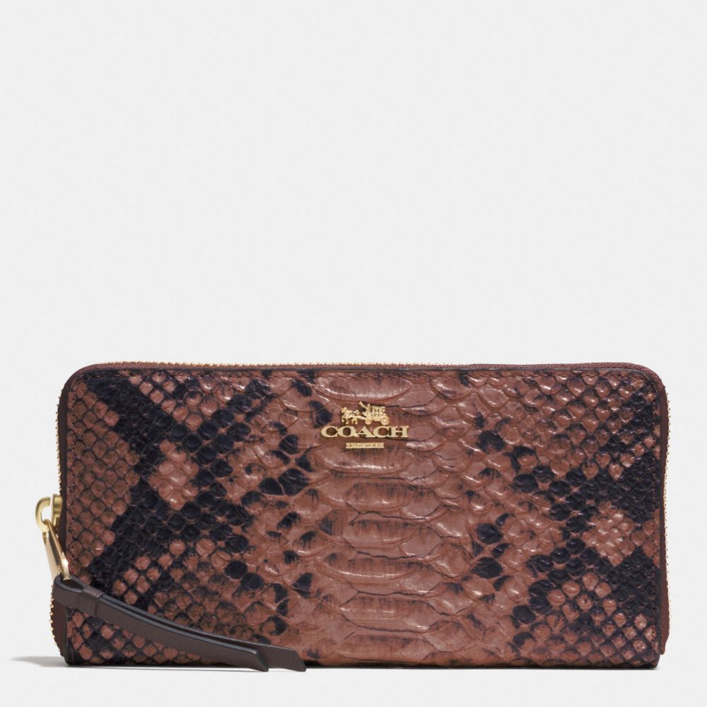 MADISON ACCORDION ZIP WALLET IN DIAMOND PYTHON LEATHER - COACH f52100 -  LIGHT GOLD/BRICK