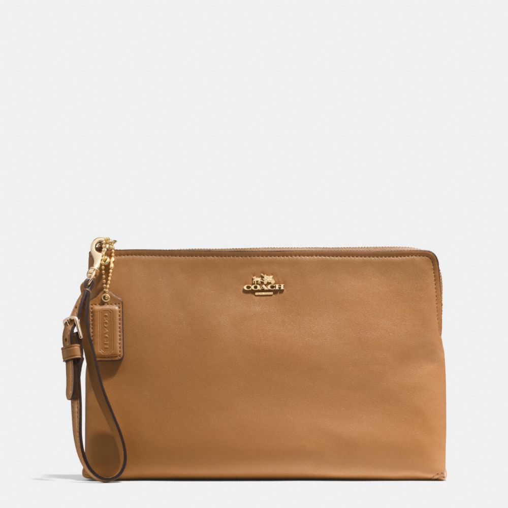 COACH MADISON LARGE POUCH CLUTCH IN LEATHER - LIGHT GOLD/BRINDLE - F52106