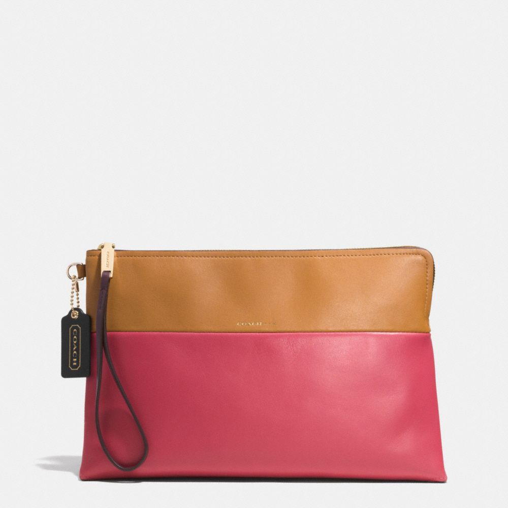 THE LARGE BOROUGH CLUTCH IN RETRO COLORBLOCK LEATHER - COACH f52112 -  GOLD/LOGANBERRY/TAN