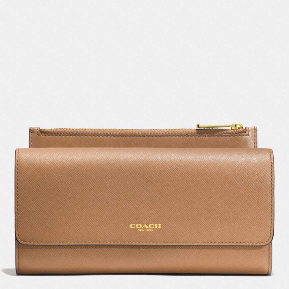 SAFFIANO LEATHER SLIM ENVELOPE WALLET WITH POUCH - COACH f52119 -  LIGHT GOLD/BRINDLE
