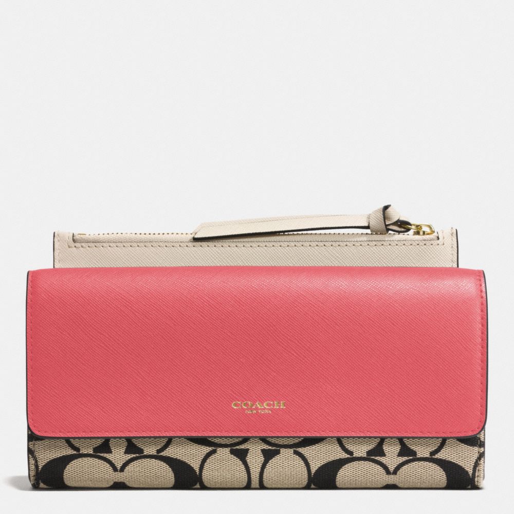 SLIM ENVELOPE WALLET IN PRINTED SIGNATURE - COACH f52120 -  GD/LT KHA BLK/LOGANBERRY