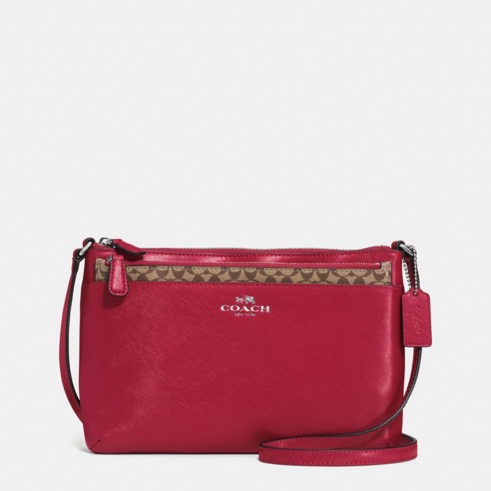 DARCY LEATHER SWINGPAK WITH POP UP POUCH - COACH f52206 - SILVER/RED