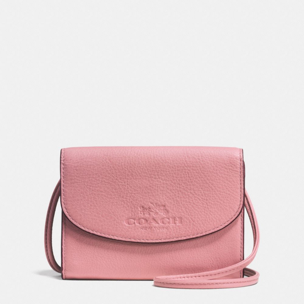 PHONE CROSSBODY IN PEBBLE LEATHER - COACH f52248 - SILVER/SHADOW ROSE
