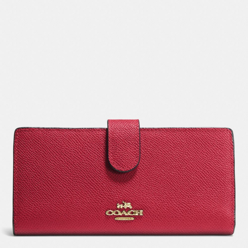 SKINNY WALLET IN EMBOSSED TEXTURED LEATHER - COACH f52326 - LIGHT GOLD/RED CURRANT