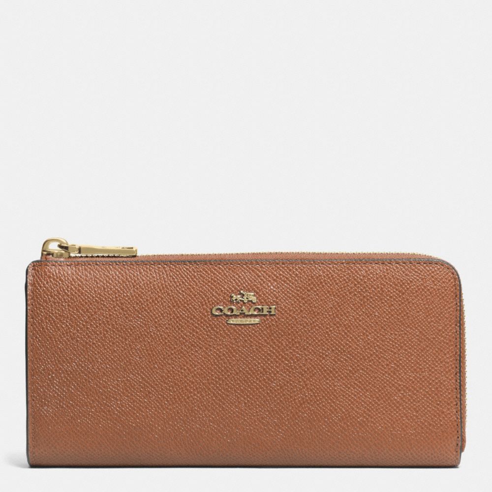 SLIM ZIP WALLET IN EMBOSSED TEXTURED LEATHER - COACH f52333 -  LIGHT GOLD/SADDLE