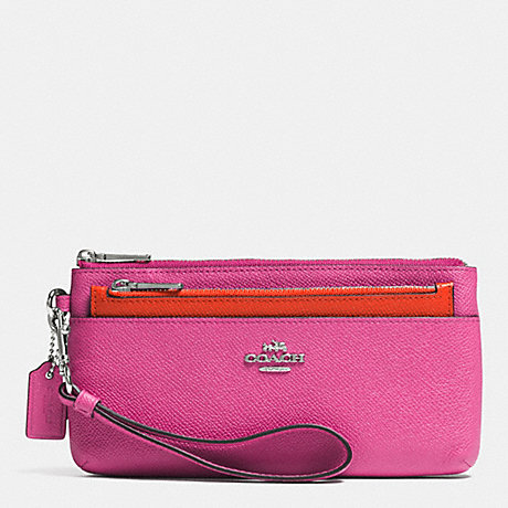 COACH ZIPPY WRISTLET WITH POP-UP POUCH IN EMBOSSED TEXTURED LEATHER -  SILVER/FUCHSIA - f52334
