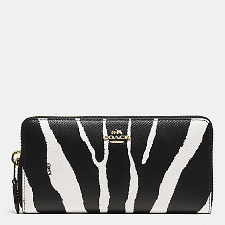COACH ACCORDION ZIP WALLET IN ZEBRA EMBOSSED LEATHER -  LIGHT GOLD/BLACK WHITE - f52340