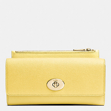 COACH SLIM ENVELOPE WALLET WITH POP-UP POUCH IN EMBOSSED TEXTURED LEATHER - LIGHT GOLD/PALE YELLOW - f52345