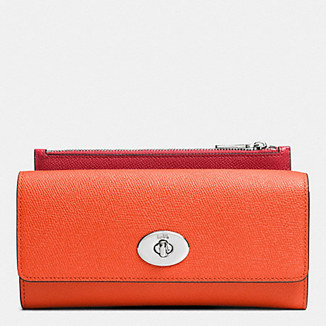COACH SLIM ENVELOPE WALLET WITH POP-UP POUCH IN EMBOSSED TEXTURED LEATHER - SILVER/CORAL - f52345