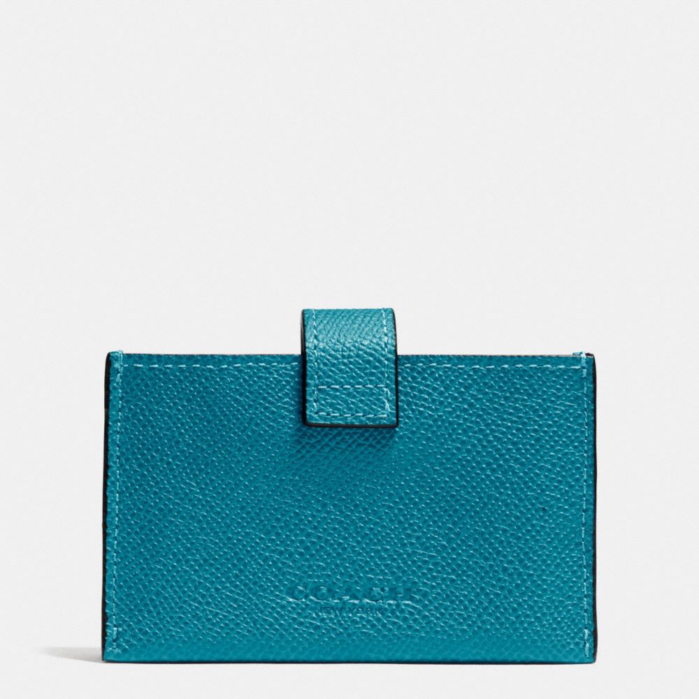 ACCORDION BUSINESS CARD CASE IN EMBOSSED TEXTURED LEATHER - COACH f52373 - SILVER/TEAL
