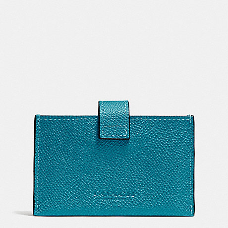 COACH ACCORDION BUSINESS CARD CASE IN EMBOSSED TEXTURED LEATHER - SILVER/TEAL - f52373