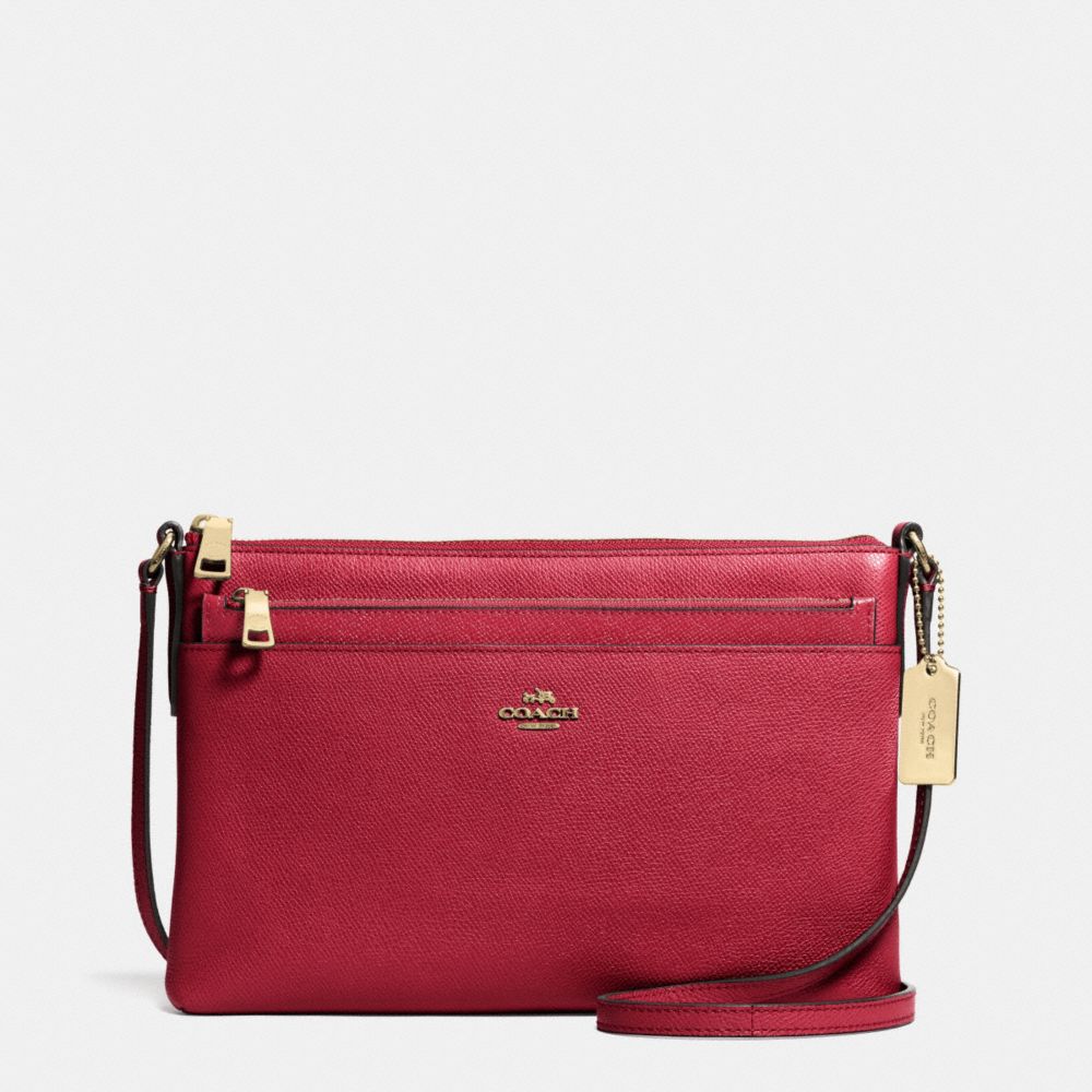 COACH SWINGPACK WITH POP-UP POUCH IN EMBOSSED TEXTURED LEATHER - LIGHT GOLD/RED CURRANT - F52377