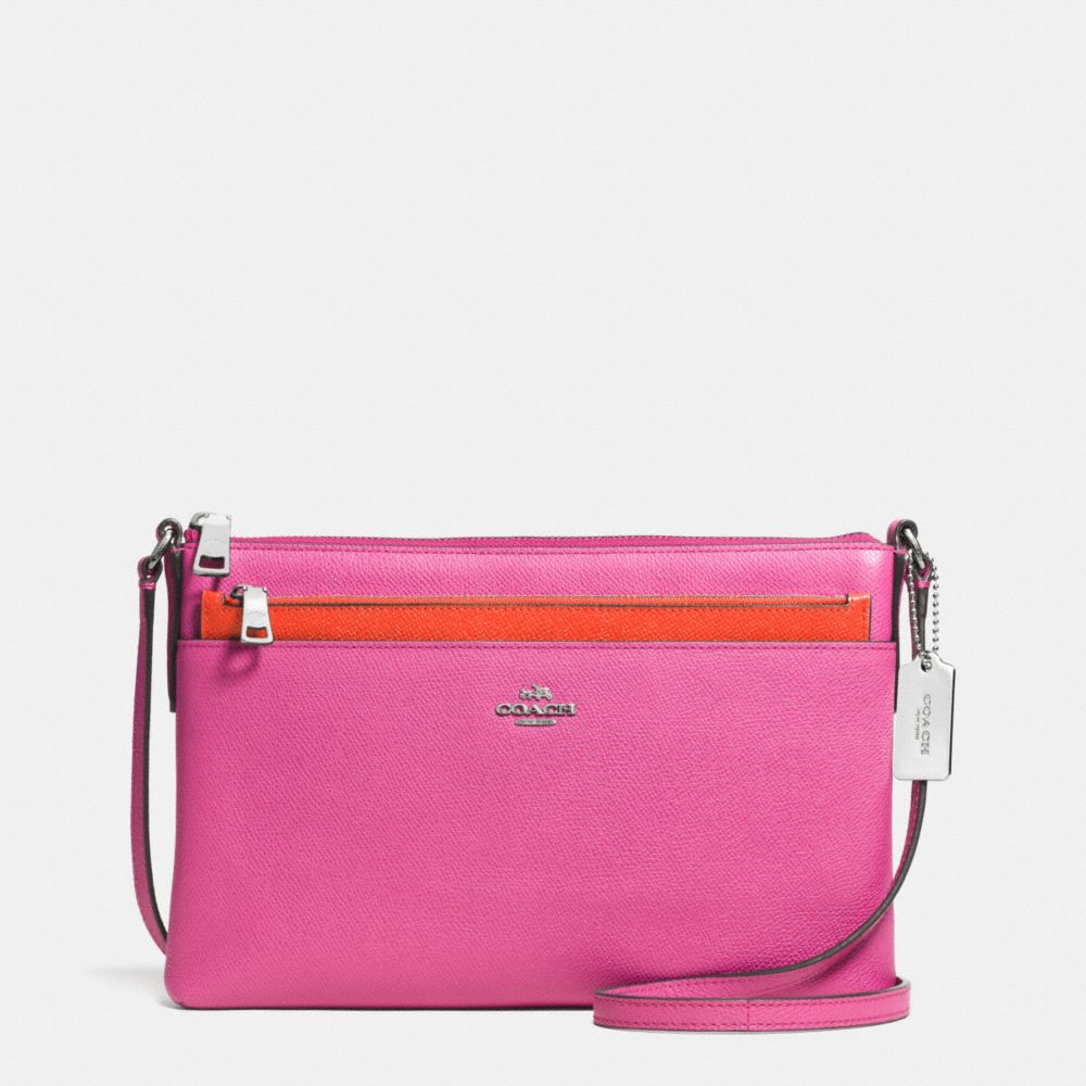 COACH SWINGPACK WITH POP-UP POUCH IN EMBOSSED TEXTURED LEATHER - SILVER/FUCHSIA - F52377