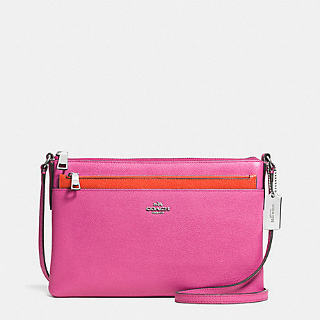 COACH SWINGPACK WITH POP-UP POUCH IN EMBOSSED TEXTURED LEATHER - SILVER/FUCHSIA - f52377