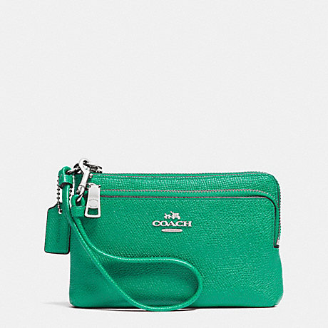 COACH DOUBLE L-ZIP WRISTLET IN EMBOSSED TEXTURED LEATHER - SILVER/JADE - f52380