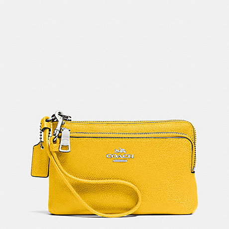 COACH DOUBLE L-ZIP WRISTLET IN EMBOSSED TEXTURED LEATHER - SILVER/YELLOW - f52380
