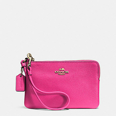 COACH EMBOSSED SMALL L-ZIP WRISTLET IN LEATHER - LIGHT GOLD/PINK RUBY - f52392