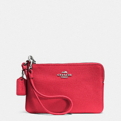 COACH EMBOSSED SMALL L-ZIP WRISTLET IN LEATHER - SILVER/TRUE RED - F52392
