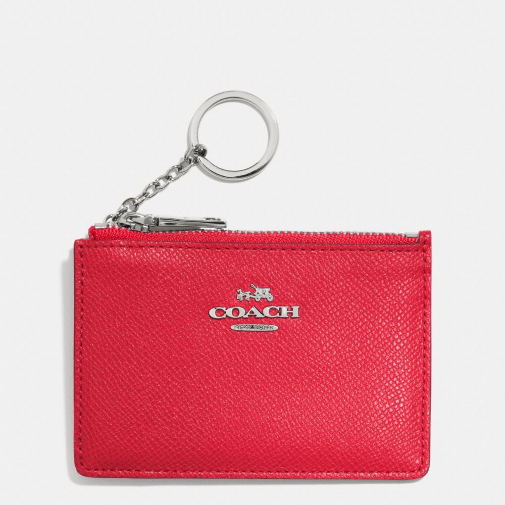 MINI SKINNY IN EMBOSSED TEXTURED LEATHER - COACH f52394 - SILVER/TRUE RED