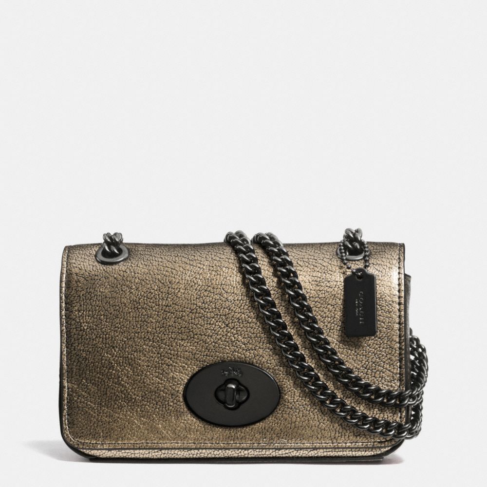 MINI CHAIN CROSSBODY IN METALLIC LEATHER - COACH f52412 -  VA/BRASS