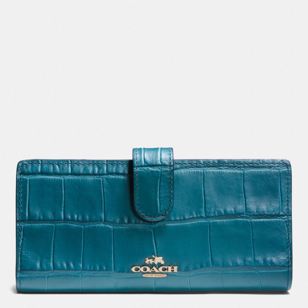 SKINNY WALLET IN CROC EMBOSSED LEATHER - COACH f52418 - LIGHT GOLD/TEAL