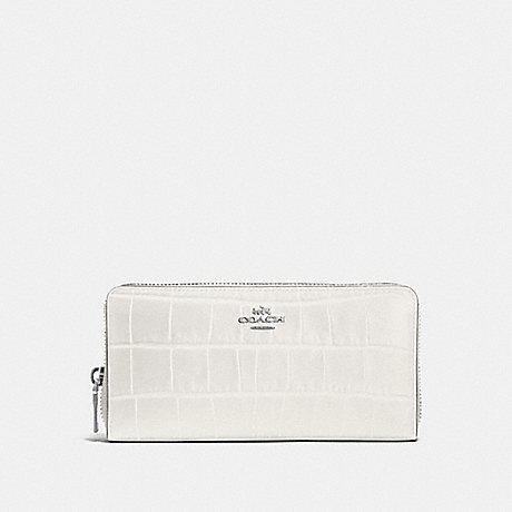 COACH ACCORDION ZIP WALLET IN CROCODILE EMBOSSED LEATHER - SILVER/CHALK - f52424
