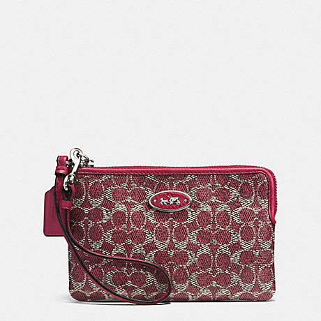 COACH SMALL L-ZIP WRISTLET IN SIGNATURE - SILVER/RED/RED - f52436